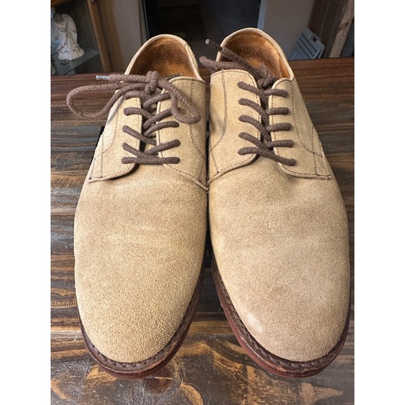 Lands End Suede Derby Shoes Mens 9‎ 1/2 Wide Tan Oxfords - Picture 4 of 9